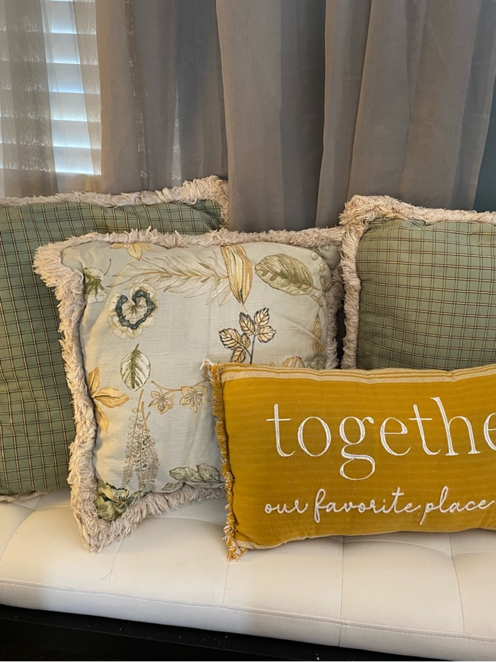 Fringed Botanical and Mustard Accent Pillow Set - Together Script